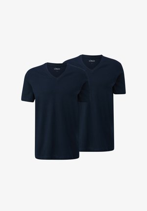 Modra bombažna T-maica z o-vratnim izrezom, kratkimi rokavi, sproščenega kroja, z gladko teksturo in brez vidnih vzorcev ali akcentov.