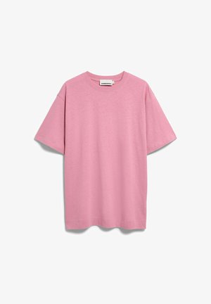 Plain light pink short-sleeve unisex T-shirt with round neckline, displayed flat against a white background.