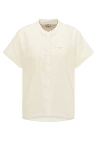 Chemise crème à manches courtes avec patte de boutonnage et petit col, avec un logo Lee discret sur le côté gauche de la poitrine.