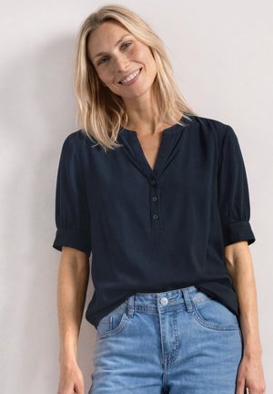 Street One, KURZARM BLUSE MIT SPLIT NECK UND ELASTIKSAUM - Blouse - darkest blue