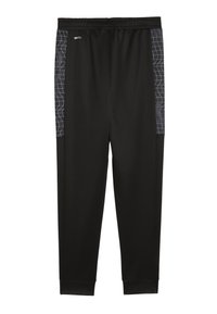 Svarta träningsbyxor med slim fit. Har nätliknande grå paneler på sidorna, elastisk midja och muddar med en slät, mjuk textur.