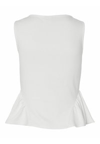 Top bianco senza maniche con orlo arricciato e svasato sul retro, che presenta un design semplice e morbido, adatto per un look casual.