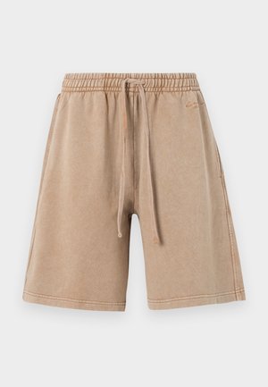 Beige bomuldsshorts med elastisk talje og snøre, med en afslappet pasform og synlige syningsdetaljer.