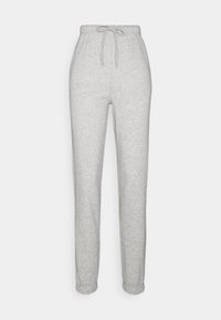 Ljusa gråa joggerbyxor i mjuk bomullsblandning, med elastisk midja och dragsko samt muddade benslut. Mjuk textur, avslappnad design.