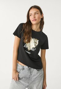 Stradivarius T-Shirt print black/schwarz