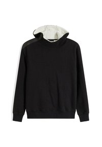 Felpa nera con collo alto, caratterizzata da una morbida fodera in fleece bianco e inserti neri sulle spalle. Realizzata in un morbido tessuto misto cotone.