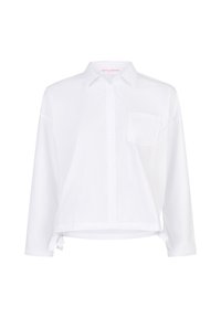 Witte button-up shirt met een kraag, lange mouwen, een enkele borstzak en verstelbare zijbanden aan de onderkant voor een cropped fit.