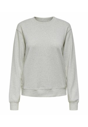 Jasnoszara bluza z okrągłym dekoltem, z długimi rękawami, ściągaczami przy mankietach i dolnym końcu, prezentowana na jednolitej białej powierzchni.