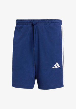 Marineblå sportsshorts lavet af blødt stof, med en elastisk talje og snøre samt hvide sidestreifen med et logo accenter.