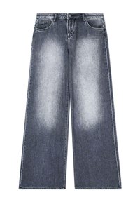Jeans de tiro ancho en un lavado gris oscuro deslavado. Con cinco bolsillos, cierre de botón y detalles de dobladillo sin rematar. Tela suave de peso medio.