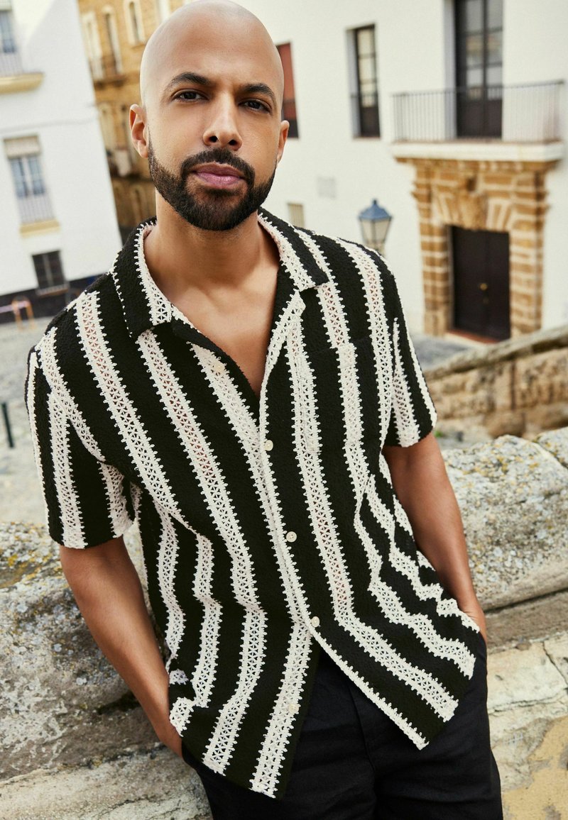 Next STRIPE SHORT SLEEVE - Hemd - black ecru cream