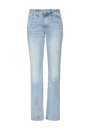 Heledad sinised sirged teksad, mis on valmistatud denimist ja millel on klassikaline viis taskut, ees nuppude sulgemisega ja luku küljeavadega.