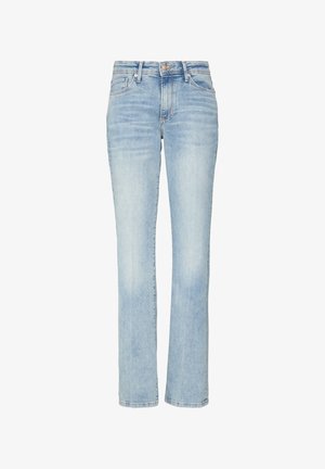 Heledad sinised sirged teksad, mis on valmistatud denimist ja millel on klassikaline viis taskut, ees nuppude sulgemisega ja luku küljeavadega.