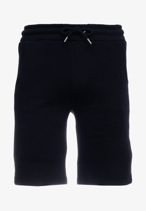 Schwarze Sweatshorts aus weichem Stoff, mit elastischem Bund und Kordelzug sowie einem seitlich gestickten Logodetail.