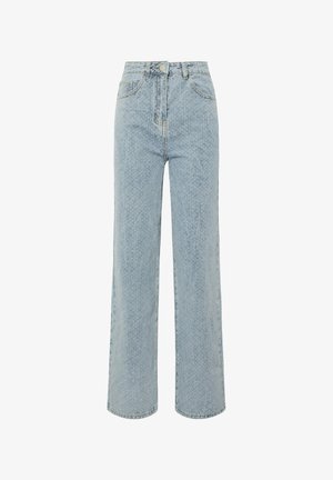 Hellblaue, hochgeschnittene, weite Jeans aus Denim. Mit einem Knopf- und Reißverschluss, klassischem 5-Taschen-Design und dezenter Textur.