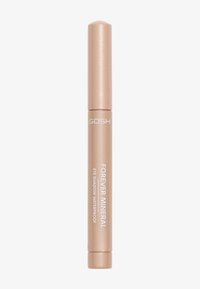 Guld-färgad ögonskuggepenna med twist-up applicator. Har en jämn, glänsande konsistens och är märkt "GOSH FOREVER MINERAL EYE SHADOW WATERPROOF."