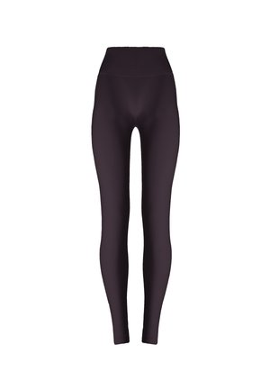 Leggings taille haute, longueur complète, de couleur violet foncé, présentés sur un fond blanc avec un design lisse et ajusté.