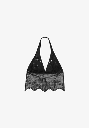 Stradivarius HALTER WITH EMBROIDERY  - Bluza - black