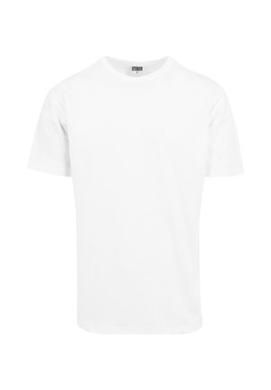Hvit bomulls t-skjorte, kort ermer, rund hals, rett snitt, myk tekstur, enkelt design, uten grafikk eller mønstre.