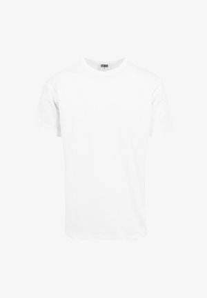 T-shirt bianco in cotone, maniche corte, colletto rotondo, taglio dritto, texture morbida, design semplice, senza grafiche o motivi.