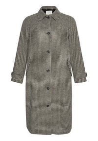 Hundtandmönstrad kappa i svart och vitt, med krage, knapplåsning, två sidofickor och uppvikbara ärmar.