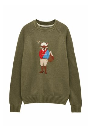 REGULAR FIT-JONTY FOX - Strickpullover - khaki green crew neck knitted