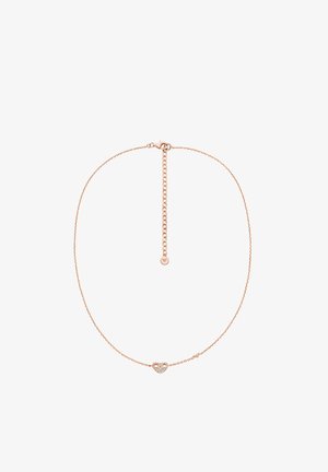 Roségold-Halskette mit einer zarten Kette und einem herzförmigen Anhänger, der kleine eingearbeitete Kristalle für zusätzliche Details enthält. Verstellbarer Verschluss.