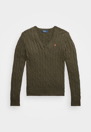 Polo Ralph Lauren, CABLE KNIT COTTON V NECK SWEATER - Trui - canopy olive