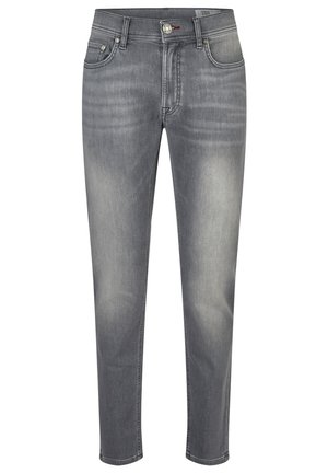 Graue Jeans aus Denim mit gerader Passform, ausgestattet mit Fronttaschen, einem Reißverschluss und einem Knopfverschluss sowie subtilen Auswaschungen für mehr Textur.