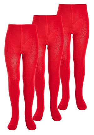 Red, ribbed tights in a pack of three. Made of stretchy fabric, featuring a seamless design with included foot coverage.