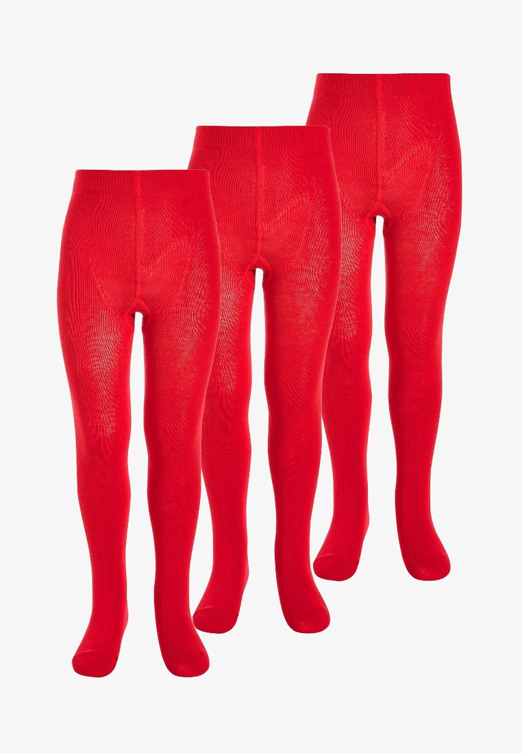 Collants rouges côtelés dans un paquet de trois. Fabriqués en tissu extensible, avec un design sans couture et une protection des pieds incluse.