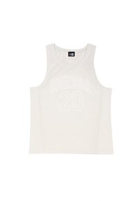 Lys grå mesh tank topp med "NEWERA" og "20" trykt i hvitt, rund hals, og en sportslig design uten ermer.