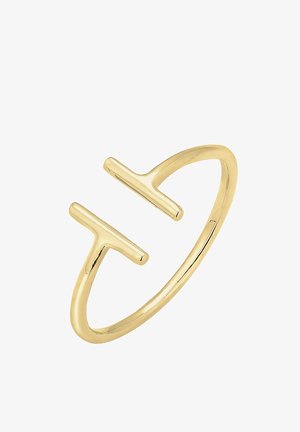 Bague ouverte en ton or avec un design minimaliste comprenant deux barres horizontales sur le dessus, finition lisse et forme arrondie.
