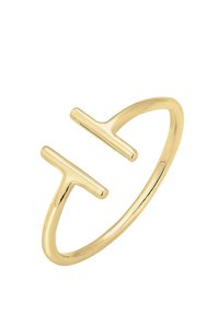 Goldring mit einem dünnen Band und zwei horizontalen Stäben an der Oberseite, mit einer glatten Oberfläche und minimalistischer Gestaltung.