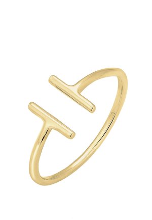 Goldring mit einem dünnen Band und zwei horizontalen Stäben an der Oberseite, mit einer glatten Oberfläche und minimalistischer Gestaltung.