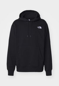 Sweat à capuche noir avec poche avant, capuche à cordon et petit logo blanc The North Face sur la partie supérieure gauche de la poitrine.