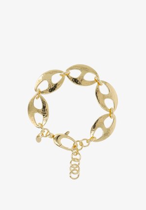 Bracelet en or avec des maillons en forme d'ovale, finition texturée et fermoir à pince de homard. Comprend une chaîne d'extension réglable.