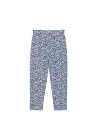 Pantalons à imprimé floral dans des tons de bleu, blanc et jaune. Dotés d'une taille élastique et de jambes fuselées. Fabriqués à partir d'un tissu léger.