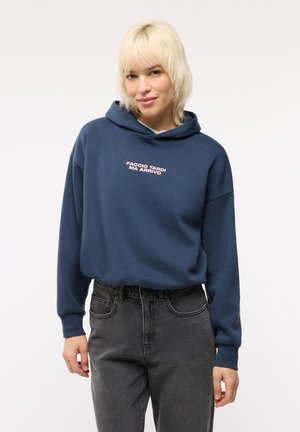 Terranova, FELPA CROP CON CAPPUCCIO E SCRITTA - Felpa con cappuccio - blu scuro