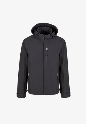 Must must jacket, millel kapuuts, ees lukk ja kaks küljetaskut, reguleeritavad mansetid. Sile tekstuur ja minimalistlik disain.