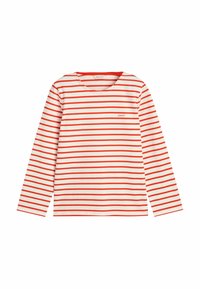 Long-sleeve shirt in cream with red horizontal stripes, round neckline, and small GANT logo on the chest. Made from soft cotton material.