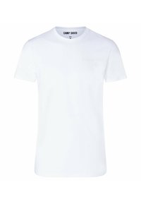 Witte katoenen t-shirt met een ronde hals, korte mouwen, voorzien van een subtiele geperste "CAMP DAVID" logo op de borst. Maat M.