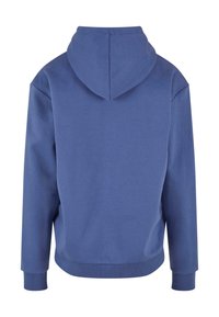Felpa in cotone blu con cappuccio, dotata di maniche lunghe, vestibilità comoda e polsini e fondo a coste per un fit confortevole.