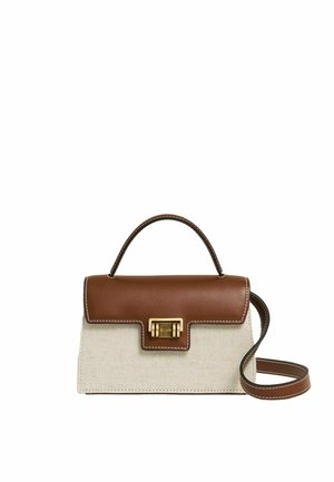 Pruun nahast ülemise klapiga kott kreemja lõuendist kerega, kuldse pandla ja eemaldatava rihmaga. Omaduseks on kontrastõmblused ja struktureeritud kuju.