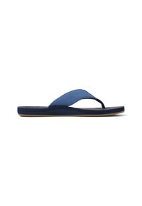 Infradito blu navy con una fascia in tessuto testurizzato, suola in gomma in contrasto e design flat. Stile minimalista, adatto per un abbigliamento casual.