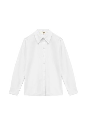 Witte langemouwen knoopshirt met een klassieke kraag, met een gladde textuur en een rechte snit. Geen zichtbare patronen of accenten.