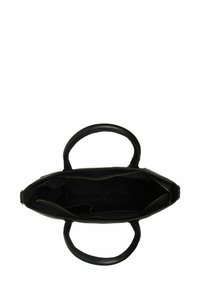 Borsa a mano in pelle nera con due manici rotondi, chiusura con zip e un ampio interno foderato in tessuto nero. Design semplice, hardware minimal.