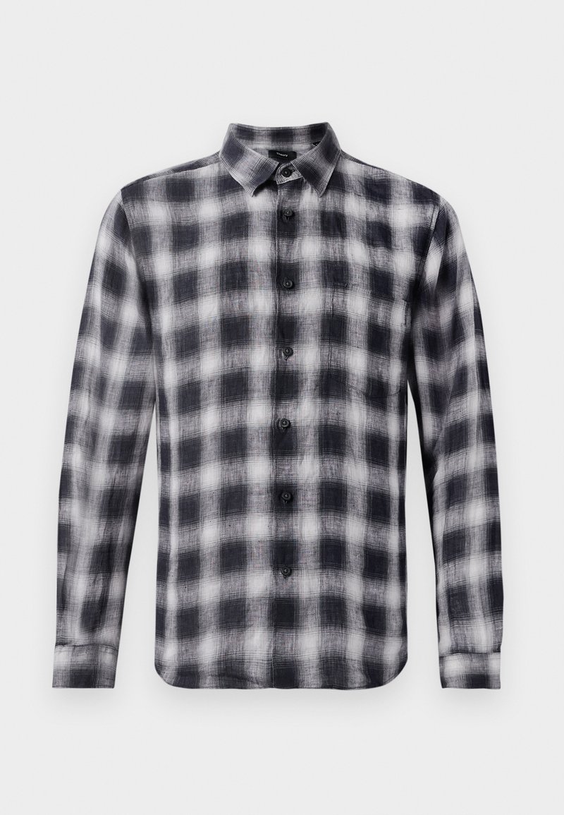 Geverfde blouse in zwart-wit, met lange mouwen, een kraag, gemaakt van lichtgewicht stof met een zachte textuur, voorzien van zwarte knopen.