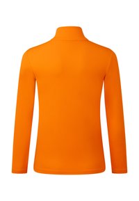 Langærmet polo skjorte i lys orange, lavet af glat, elastisk materiale. Har en høj krave og en tætsiddende design. Ingen mønstre.