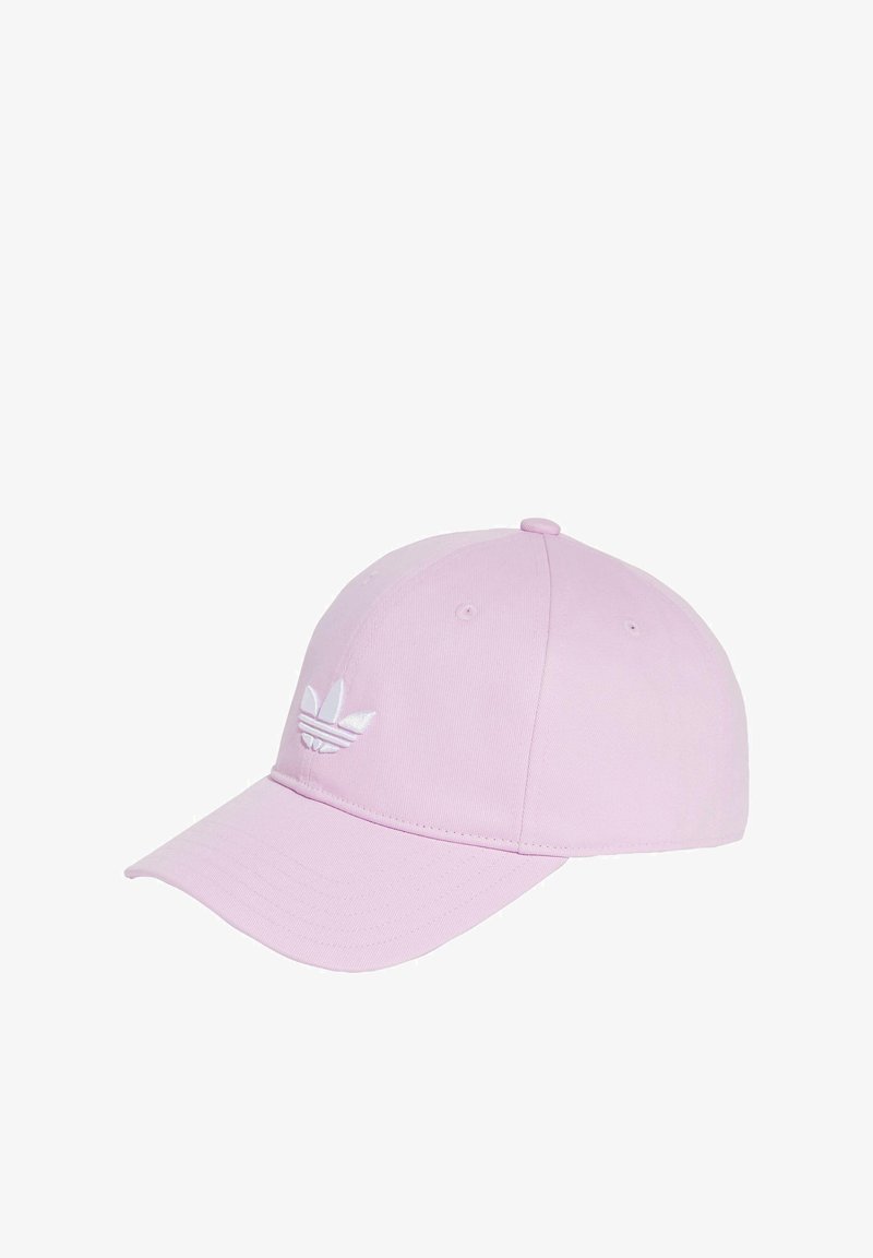 Pink cap made of cotton with a structured design, featuring a white embroidered logo on the front and a curved visor.